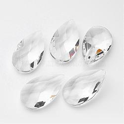 Faceted Teardrop Glass Pendants, Clear, 38x22.5x12mm, Hole: 1.5mm(GLAA-R149-01)
