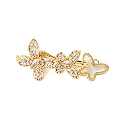 Brass Micro Pave Clear Cubic Zirconia Fold Over Clasps, Butterfly, Real 18K Gold Plated, 38mm, Hole: 1.2mm(KK-S382-01G)