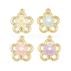 Alloy & Resin Pendants, Open Flower Charm, Long-Lasting Plated, Rack Plating, Golden, Mixed Color, 17.5x15x6.5mm, Hole: 1.3mm(RE-CBA1FD3-13G)
