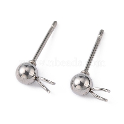 Non-Tarnish 304 Stainless Steel Stud Earring Findings, with Open Loop, Stainless Steel Color, 15x7mm, Hole: 2.5mm, Pin: 0.8mm(STAS-G012-2)