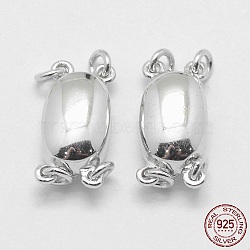 Rhodium Plated 925 Sterling Silver Box Clasps, Oval, Platinum, 15x7.5x5.5mm, Hole: 1.5mm(STER-E056-075P)