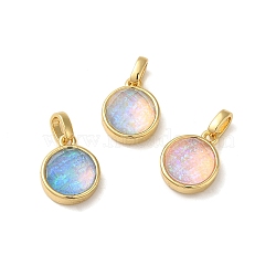 Rack Plating Brass with Synthetic Opal Pendants, Flat Round, Mixed Color, 14.5x11.5x6.5mm, Hole: 5mm(KK-S370-06G)