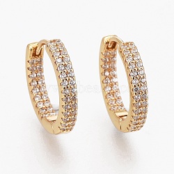 Brass Micro Pave Clear Cubic Zirconia Huggie Hoop Earrings, Long-Lasting Plated, Ring, Real 18K Gold Plated, 16x3mm, Pin: 1mm(EJEW-L231-38G)