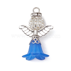 Alloy & Glass Seed Beads, with Transparent Frosted Acrylic Flower Pendants, Angle, Dodger Blue, 36x24x18mm, Hole: 4x3mm(PALLOY-MZ00277-05)