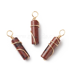 Natural Mahogany Obsidian Pendants, with Golden Tone Copper Wire Wrapped, Column Charm, 18.5~20x5~5.5mm, Hole: 2.5mm(PALLOY-JF01817-04)