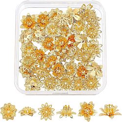 36Pcs 3 Style Brass 3D Flower Bead Caps, Golden, 14~16x5~8mm, Hole: 1mm, 12pcs/style(KK-FH0002-48)