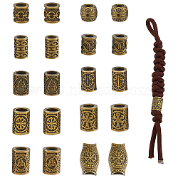 20Pcs 10 Styles Viking Symbol Brass European Beads, Large Hole Beads, Column Oval, Antique Bronze, 10~20.5x8.5~12mm, Hole: 4~8mm, 2pcs/style(KK-HS0002-28AB)