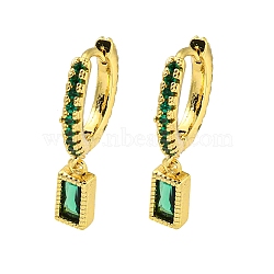 Brass Micro Pave Cubic Zirconia Hoop Earring, Real 18K Gold Plated, Rctangle, Green, 23x4mm(EJEW-C088-28G-02)