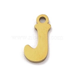 201 Stainless Steel Charms, Laser Cut, Letter Charm, Letter J, 11x5.5x1mm, Hole: 1.2mm(STAS-U016-01G-J)