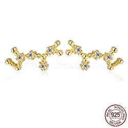 Cubic Zirconia Constellation Stud Earrings, Golden 925 Sterling Silver Earrings, Sagittarius, 12x5.5mm(EJEW-P231-90G-06)