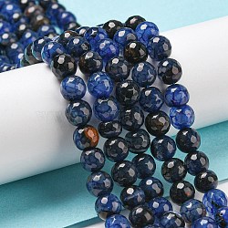 Natural Agate Beads Strands, Dyed & Heated, Round, Faceted, Midnight Blue, 6mm, Hole: 1mm, about 62pcs/strand, 14.37~14.76 inch(36.5~37.5cm)(G-C082-A01-12)