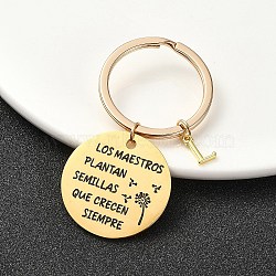 201 Stainless Steel & Brass Letter Keychain, with Alloy Rings, Golden, Letter L, 6.2cm, Pendant: 12~30mm(KEYC-YW00095-12)