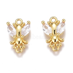 Brass Micro Pave Clear Cubic Zirconia Charms, Long-Lasting Plated, Real 18K Gold Plated, 11.5x7.5x3mm, Hole: 1mm(ZIRC-O035-24G)