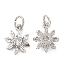 Rack Plating Brass Micro Pave Clear Cubic Zirconia Charms, with Jump Ring, Long-Lasting Plated, Lead Free & Cadmium Free, Snowflake Charm, Platinum, 15x12x4mm, Hole: 4mm(KK-Z026-15P)