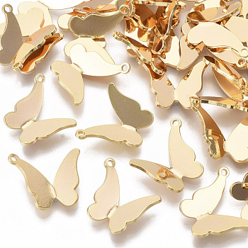 Brass Pendants, Nickel Free, Butterfly, Real 18K Gold Plated, 13x16x3mm, Hole: 1.2mm