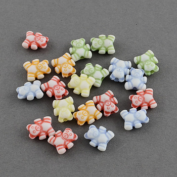 Craft Style Bear Acrylic Beads, Mixed Color, 9x8x4mm, Hole: 1.5mm, about 2990pcs/500g