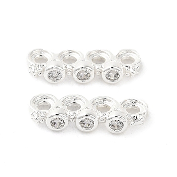 Rack Plating Brass Pave Clear Cubic Zirconia Spacer Bars, Flower Links, Long-Lasting Plated, Lead Free & Cadmium Free, Silver, 4.5x13.5x2.5mm, Hole: 1.4mm