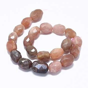 Natural Sunstone Beads Strands, Faceted, Drum, 13~19x10~13mm, Hole: 1.4mm, about 21~23pcs/strand, 15.4 inch(39.3cm)
