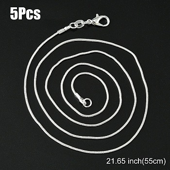 Brass Round Snake Chain Necklace with Lobster Claw Clasps, for Beadable Necklace Making, Silver, 21.65 inch(55cm)