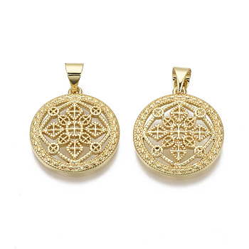 Brass Pendants, Flat Round, Nickel Free, Real 18K Gold Plated, 19x17x2.5mm, Hole: 4mm