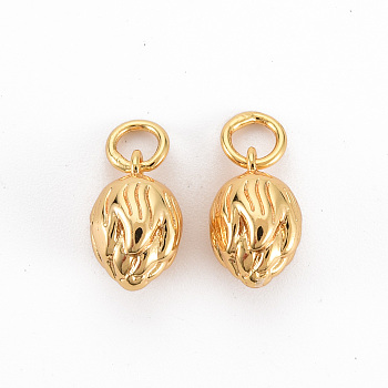 10Pcs Brass Charms, Nickel Free, with Jump Rings, Flower Bud, Real 18K Gold Plated, 11x7mm, Hole: 3mm