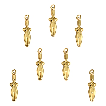10Pcs Brass Pendants, with Jump Rings, Long-Lasting Plated, Body, Real 18K Gold Plated, 27x8x3mm, Hole: 3.5mm