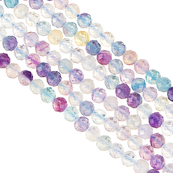 2 Strands Natural Fluorite Beads Strands, Faceted, Round, 4mm, Hole: 0.5mm, about 96pcs/strand, 15.5 inch(39.5cm)