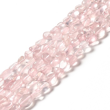 Natural Rose Quartz Beads Strands, Tumbled Stone, Nuggets, 8~13x7~10x5~6.5mm, Hole: 0.7~1mm, about 41~44pcs/strand, 15.94~16.14''(40.5~41cm)