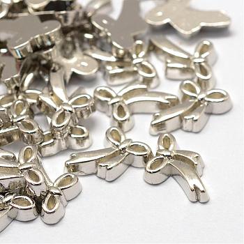 Alloy Cabochons, Floating Charms, DIY for Floating Lockets Glass Living Memory Lockets, Bowknot, Platinum, 9.5x7x2mm