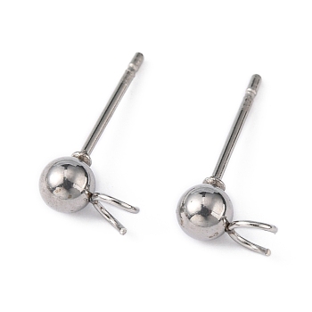 304 Stainless Steel Stud Earring Findings, with Open Loop, Stainless Steel Color, 15x7mm, Hole: 2.5mm, Pin: 0.8mm