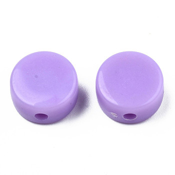 Opaque Acrylic Beads, Flat Round, Lilac, 10x5mm, Hole: 1.8mm, about 1300pcs/500g