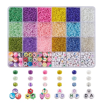 DIY Seed Beads Bracelet Making Kit, Including Glass Seed Beads, Polymer Clay & CCB Plastic & Acrylic Beads, Elastic Thread, Mixed Color, Beads: 5000pcs/box