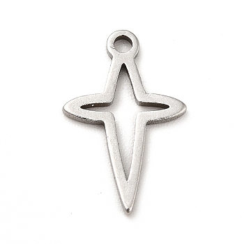 201 Stainless Steel Pendants, Star Charms, Stainless Steel Color, 14.5x9x1mm, Hole: 1.2mm