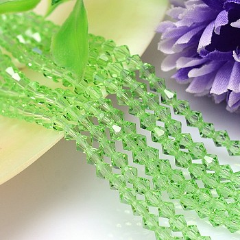 Faceted Imitation Austrian Crystal Bead Strands, Grade AAA, Bicone, Light Green, 4x4mm, Hole: 0.7~0.9mm, about 200pcs/strand, 28 inch