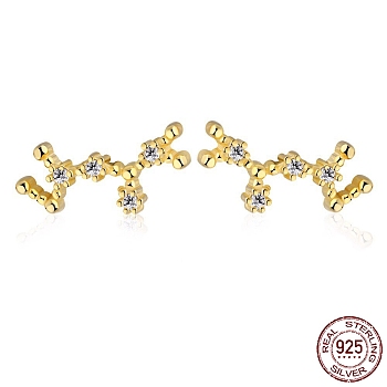 Cubic Zirconia Constellation Stud Earrings, Golden 925 Sterling Silver Earrings, Sagittarius, 12x5.5mm