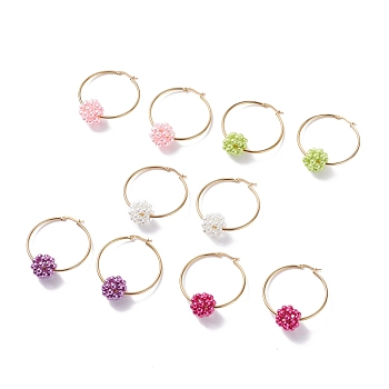 Ball Beaded Big Hoop Earrings, Imitation Pearl Glass Earrings for Women, Mixed Color, 55x45.5x2mm, Pin: 1.5mm