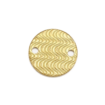 Brass Connector Charms, Flat Round with Water Ripples Pattern, Raw(Unplated), 14x1mm, Hole: 1.8mm