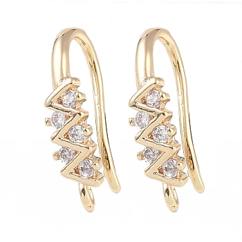 Brass Micro Pave Cubic Zirconia Earring Hooks, Fishhook, Golden, 15.5x8x4mm, Hole: 1mm