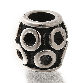 304 Stainless Steel European Beads, Large Hole Beads, Barrel, Antique Silver, 10.5x10.5mm, Hole: 5mm