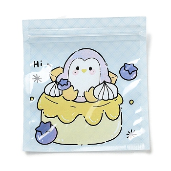 Square Plastic Packaging Zip Lock Bags, with Cartoon Animal Pattern, Top Self Seal Pouches, Penguin, 10.9x10x0.15cm, Unilateral Thickness: 2.5 Mil(0.065mm)