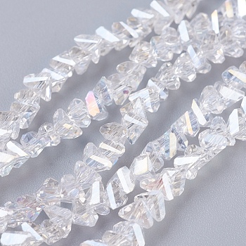 Electroplate Glass Beads Strands, AB Color Plated, Faceted, Triangle, Clear AB, 3x4x3mm, Hole: 1mm, about 149pcs/strand, 13.3 inch(34cm)
