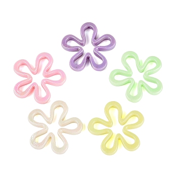 Opaque Plastic Beads, Flower, AB Color Plated, Mixed Color, 43x44x6.5mm, Hole: 1.8~2mm, about 151pcs/500g