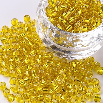6/0 Glass Seed Beads, Silver Lined Round Hole, Round, Yellow, 4mm, Hole: 1.5mm, about 6639 pcs/pound