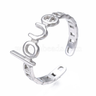 Non-Tarnish 304 Stainless Steel Word Love Open Cuff Ring(RJEW-T023-72P)-3