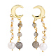 Natural Pearl & Sunstone Beaded Moon Tassel Dangle Stud Earrings(EJEW-T019-02G)-3
