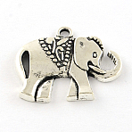 Elephant Tibetan Style Alloy Pendants, Cadmium Free & Lead Free, Antique Silver, 21x25x2.5mm, Hole: 2mm(X-TIBEP-R344-52AS-LF)