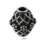 304 Stainless Steel Beads, Oval with Grid & Floral Pattern, Antique Silver, 10x8.5mm, Hole: 2mm(STAS-H263-23AS)