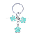 Alloy Enamel Keychains, Paw Print, with Iron Rings, Turquoise, 70mm(KEYC-YW00198-11)
