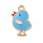 Alloy Enamel Pendants, Light Gold, Chicken Charm, Deep Sky Blue, 21x14x2mm, Hole: 1.8mm(FIND-WH0152-089KCG-02)