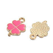 Alloy Enamel Pendants, Golden, Clover, Hot Pink, 18x12x1.3mm, Hole: 1.8mm(ENAM-CJC0006-45G)